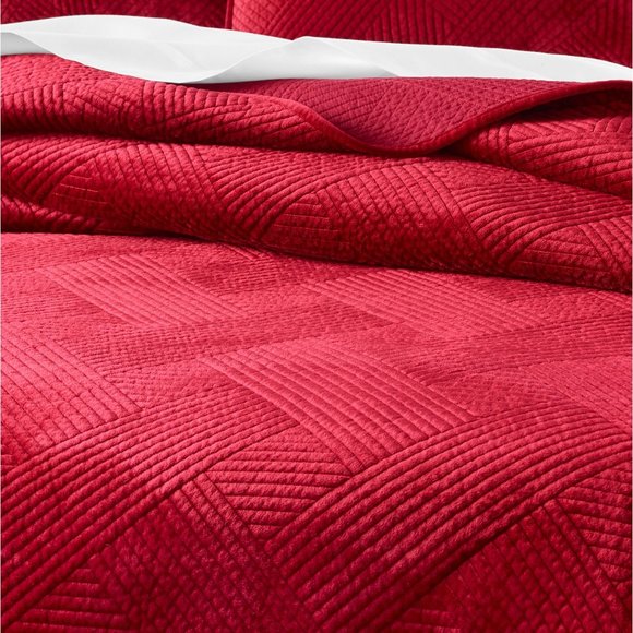 Charter Club Damask Velvet 3 pc King Coverlet, Red - Picture 4 of 12